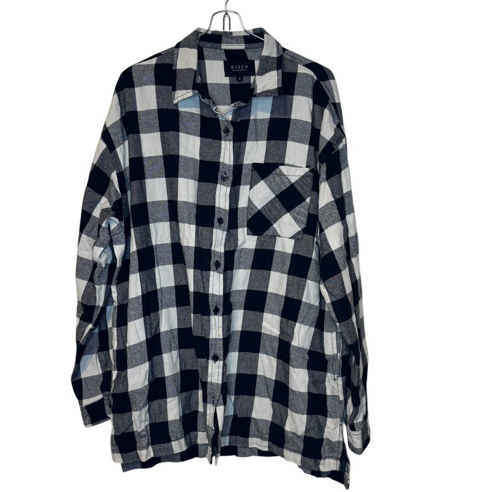 Risen Women's Shirt Buffalo Plaid Oversized Cozy Roll Tab Sleeves Cotton Small